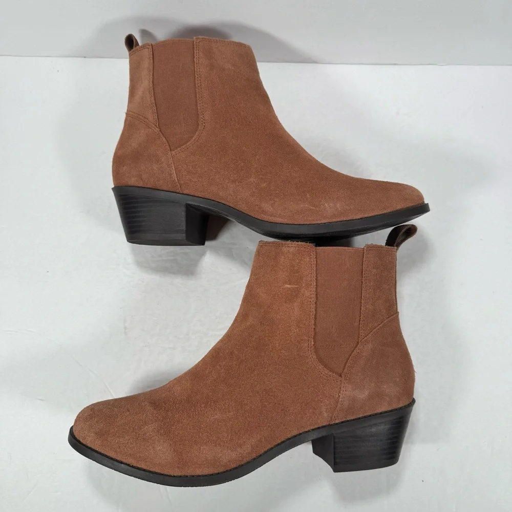 Vionic Roseland Toffee Brown Suede Heeled Ankle Booties Comfort Shoes Women 10
